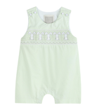 Honeydew Green Bunny Smocked Shortalls