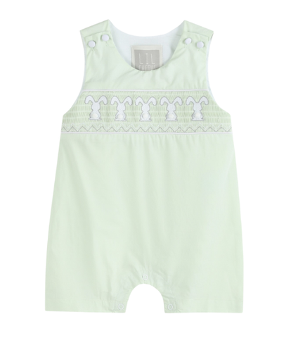 Honeydew Green Bunny Smocked Shortalls