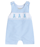 Blue Gingham Easter Bunny Smocked Shortalls