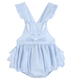 Blue Seersucker Bunny Face Ruffle Romper