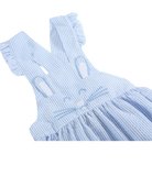 Blue Seersucker Bunny Face Ruffle Romper