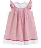 Strawberry Seersucker Smocked Bishop Dress