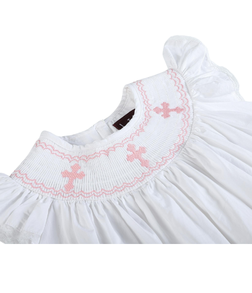 White & Pink Cross Bishop Dress