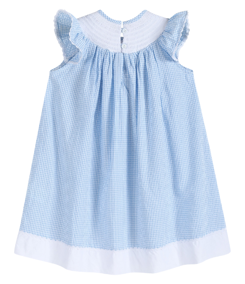 Blue Gingham Easter Bunny Smocked Bishop Dress