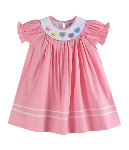 Pink Candy Heart Smocked Bishop Dress