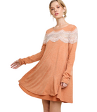 Lace Insert Dress in Rust