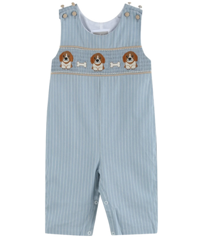Light Blue Puppy Smocked Overalls