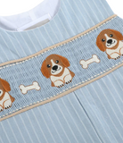 Light Blue Puppy Smocked Overalls