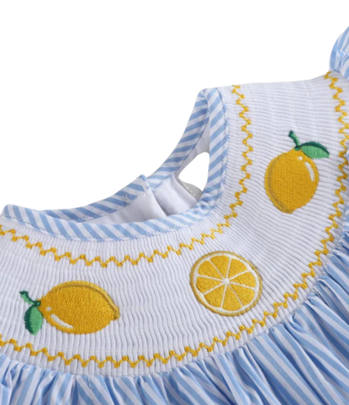 Light Blue Striped Lemons Smocked Bubble
