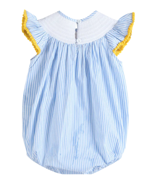 Light Blue Striped Lemons Smocked Bubble