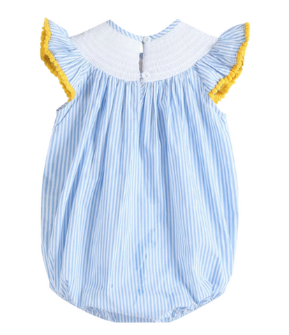 Light Blue Striped Lemons Smocked Bubble