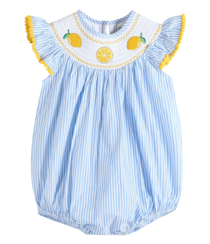 Light Blue Striped Lemons Smocked Bubble