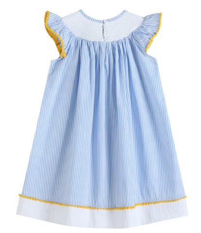 Light Blue Striped Lemons Smocked Bishop Dress