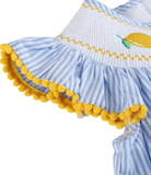 Light Blue Striped Lemons Smocked Bishop Dress