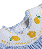 Light Blue Striped Lemons Smocked Bishop Dress