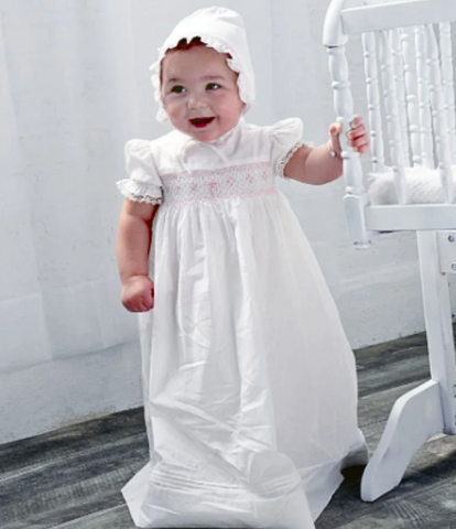 Pink Bullion Cross Christening Gown & Bonnet