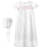Pink Bullion Cross Christening Gown & Bonnet