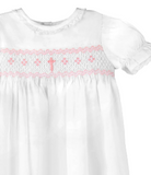 Pink Bullion Cross Christening Gown & Bonnet