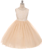 Long Lace Illusion Girls Dress, Size 14