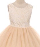 Long Lace Illusion Girls Dress, Size 14
