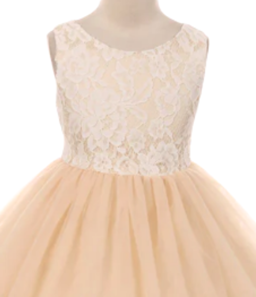Long Lace Illusion Girls Dress, Size 14