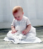 Blue Bullion Cross Christening Gown & Bonnet