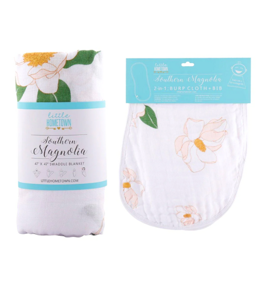 Southern Magnolia Organic Burp Cloth, Bib & Swaddle Blanket