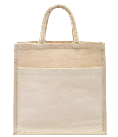 Medium Woven Jute Tote Bag With Pocket