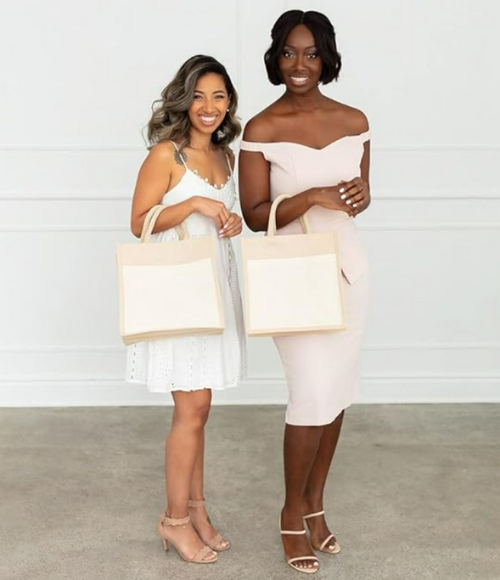 Medium Woven Jute Tote Bag With Pocket