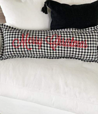 Merry Christmas Checkered Linen Lumbar Pillow