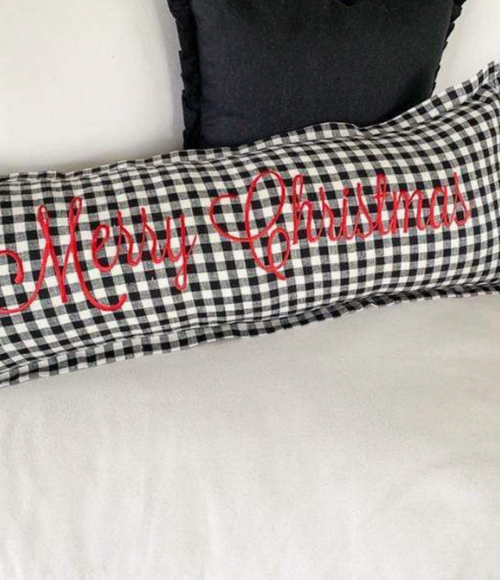 Merry Christmas Checkered Linen Lumbar Pillow