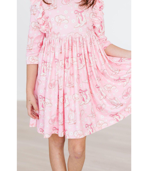 Howdy 3/4 Sleeve Ruffle Twirl Dress