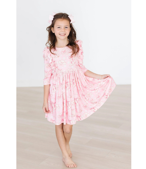 Howdy 3/4 Sleeve Ruffle Twirl Dress