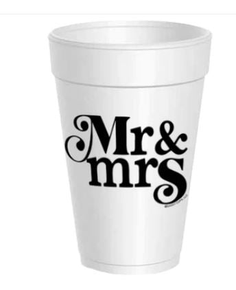 Mr. & Mrs. Styrofoam Cups in Gold