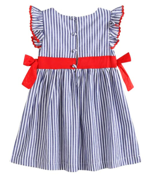 Navy Blue & Red Ruffle Dress