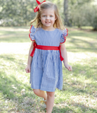 Navy Blue and Red Ruffle Dress