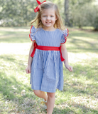 Navy Blue & Red Ruffle Dress