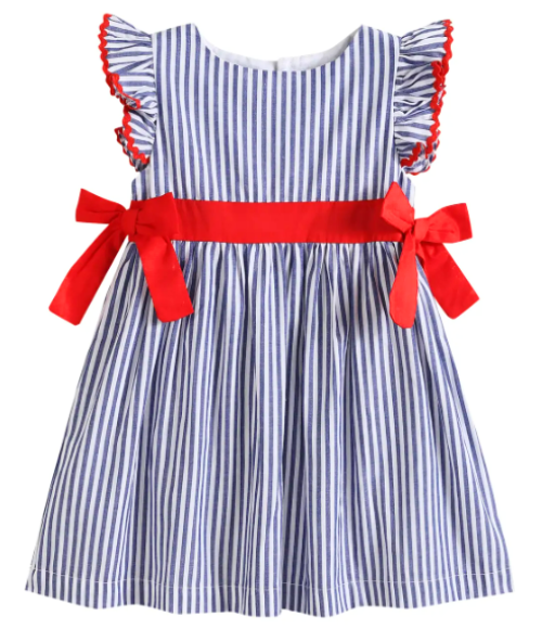 Navy Blue & Red Ruffle Dress