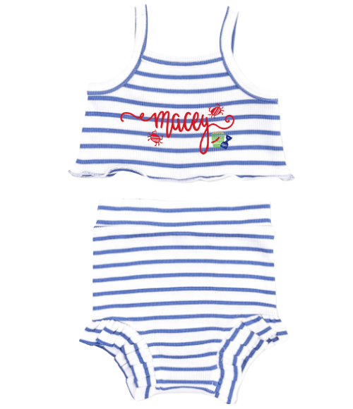 Navy Stripe Baby Shorts Set, 6-12M