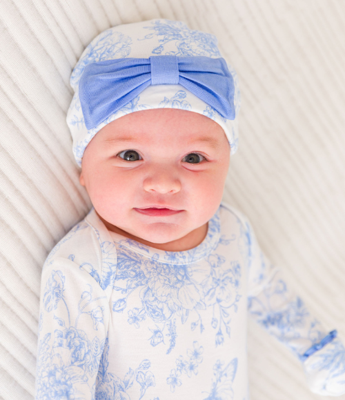Periwinkle Blue Toile Sleep Gown & Hat Set