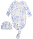 Periwinkle Blue Toile Sleep Gown & Hat Set
