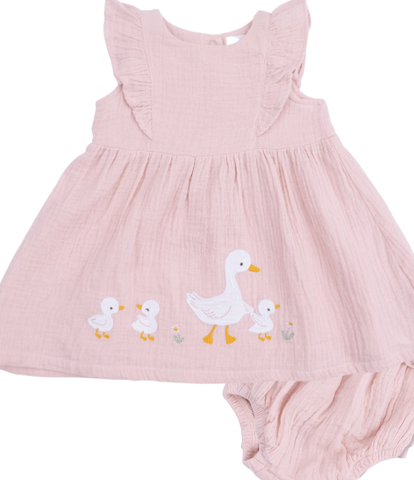 Petal Pink Ducklings Ruffle Baby Dress