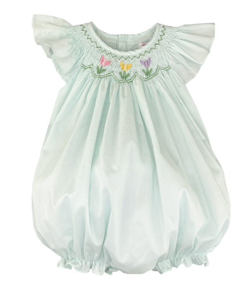 Mint Smocked Bubble with Angel Sleeves