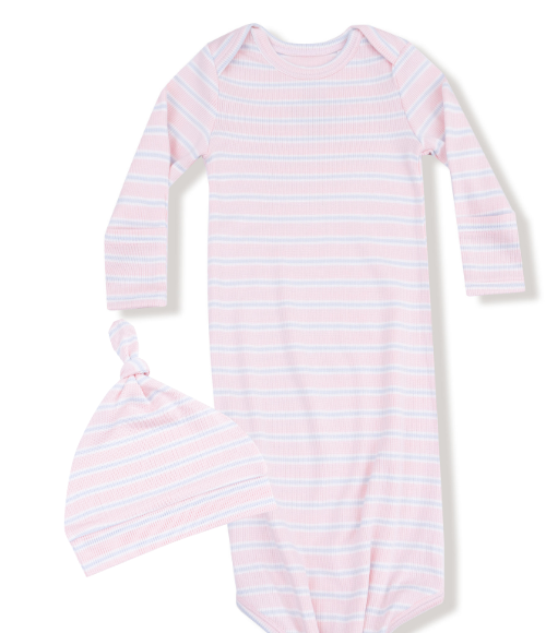 Pink Multi Stripe Knotted Gown & Hat