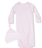 Pink Multi Stripe Knotted Gown & Hat