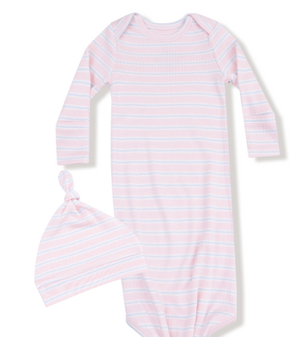 Pink Multi Stripe Knotted Gown & Hat