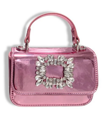 Pink Rhinestone Decor Patent Purse