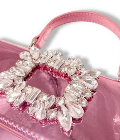 Pink Rhinestone Decor Patent Purse