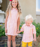 BQ Guayabera Dress in Pink/Citrus Check