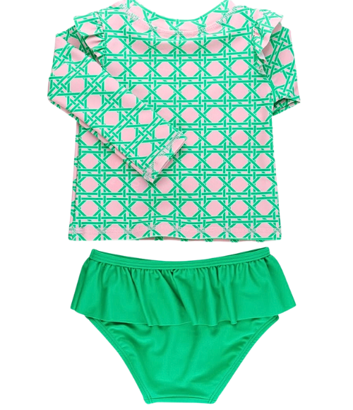 Pink Coastal Flutter LS Skirted 2-Piece Swimsuit